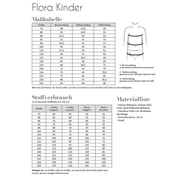 Papierschnittmuster Bluse / Tunika Flora Kinder Gr 74 - 164 - Fadenkäfer