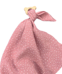 Nuschi mit Bärengreif- oder Beissring - rosa mit weissen Punkten
