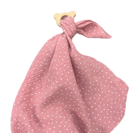 Nuschi mit Bärengreif- oder Beissring - rosa mit weissen Punkten