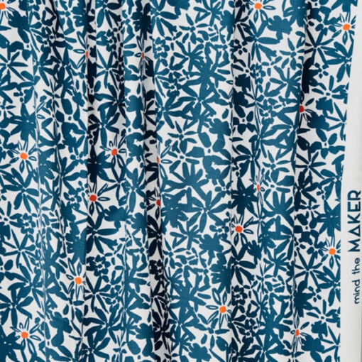 Ecovero Viskose - Webware - "Flowery" Mind the maker - oceanblau / weiss