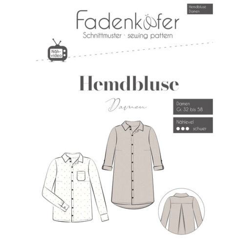 Papierschnittmuster Hemdbluse Damen Gr 32 - 58 - Fadenkäfer