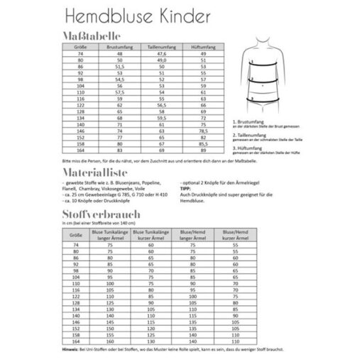 Papierschnittmuster Hemdbluse Kinder Gr 74 - 164 - Fadenkäfer