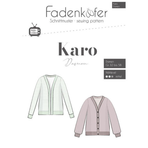 Papierschnittmuster Strickjacke Damen Gr 32 - 58 - Fadenkäfer