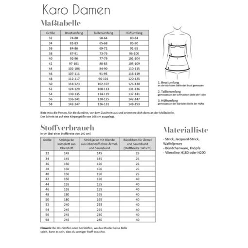 Papierschnittmuster Strickjacke Damen Gr 32 - 58 - Fadenkäfer
