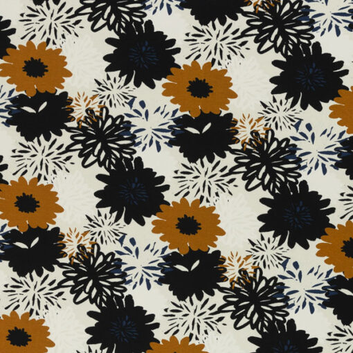 Jersey Baumwolle - "Johanna"- Blumen - schwarz/ weiss / senf