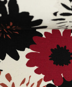 Baumwolljersey - "Johanna" - Blumen - rot /schwarz / weiss