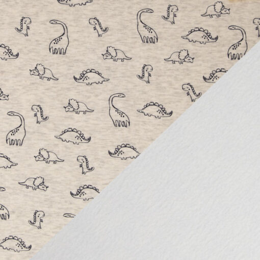 Alpenfleece - "Nils" Dinos - hellgrau meliert - helle Fleeceseite