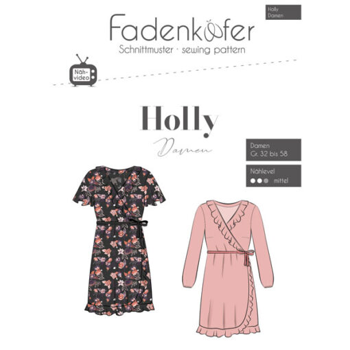 Papierschnittmuster Wickelkleid Holly Damen Gr 32 - 58 - Fadenkäfer