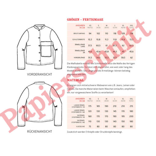 Papierschnittmuster "Frau Cleo" Jacke Gr 146 - 52 - Studio Schnittreif