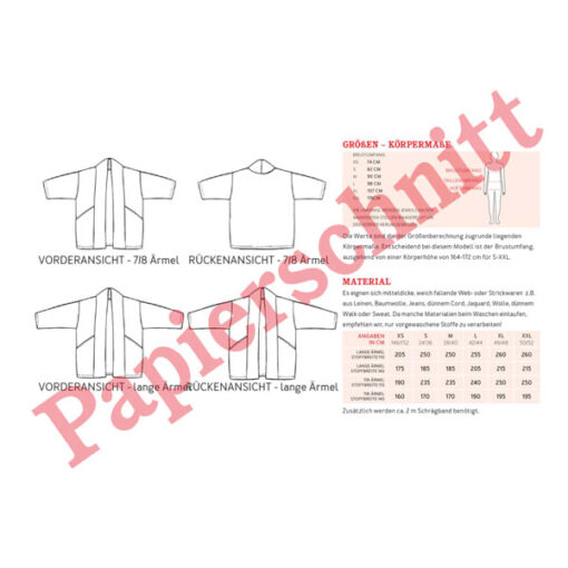 Papierschnittmuster "Frau Sina" Kimonojacke Gr 146 - 52 - Studio Schnittreif