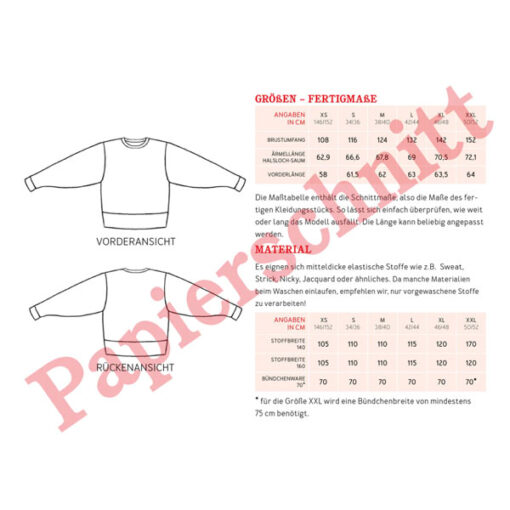 Papierschnittmuster "Frau Zora " Oversized Sweater Gr 146 - 52 - Studio Schnittreif