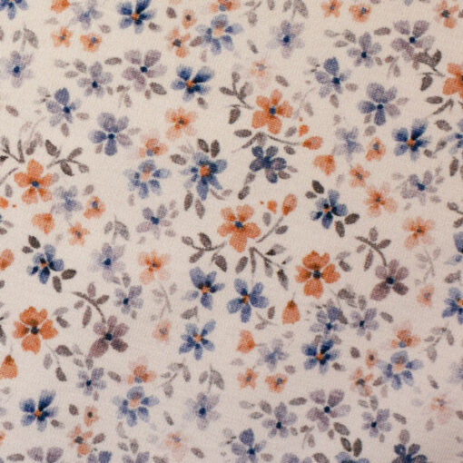 Jersey Baumwolle - "Mini flowers by Christiane Zielinski " - blau / senf / creme