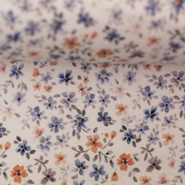 Jersey Baumwolle - "Mini flowers by Christiane Zielinski " - blau / senf / creme