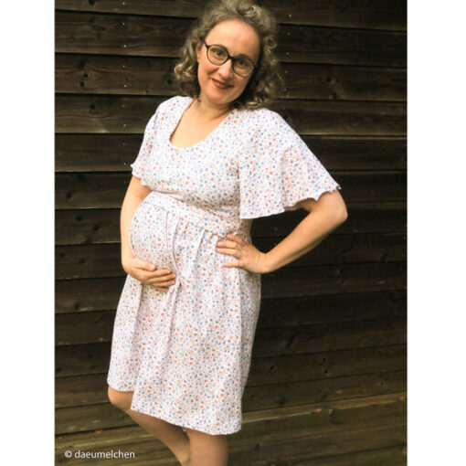Jersey Baumwolle - "Mini flowers by Christiane Zielinski " - blau / senf / creme