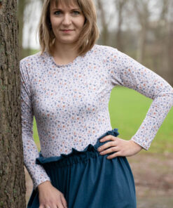 Jersey Baumwolle - "Mini flowers by Christiane Zielinski " - blau / senf / creme