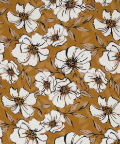Viskosewebstoff - "big white roses" - ocker