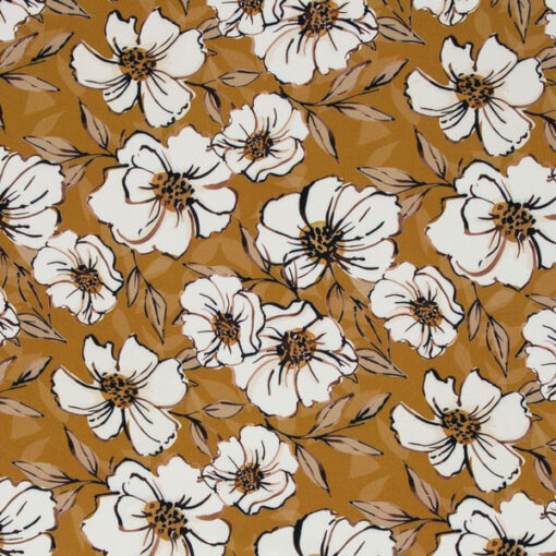 Viskosewebstoff - "big white roses" - ocker