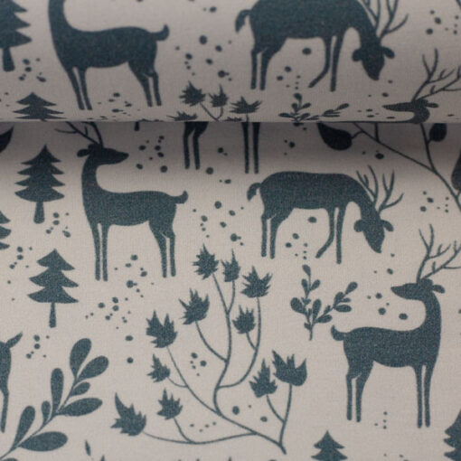 Jersey Baumwolle - "Mini Winter" Rehe - rauchblau