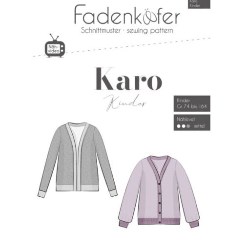 Papierschnittmuster Strickjacke Karo Kinder Gr 74 - 164 - Fadenkäfer