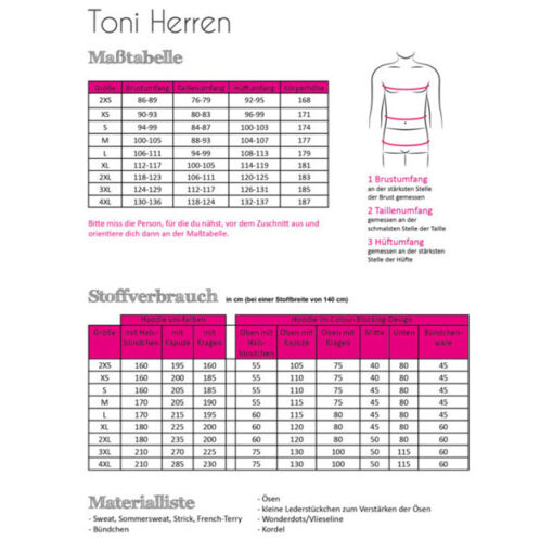 Papierschnittmuster Hoodie Toni Herren Gr 2XS - 4XL - Fadenkäfer