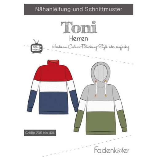 Papierschnittmuster Hoodie Toni Herren Gr 2XS - 4XL - Fadenkäfer