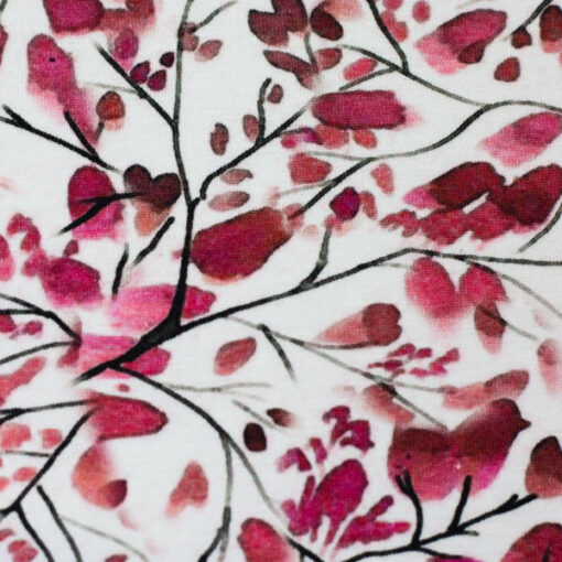 Baumwolljersey- "Madrid" - Blumenzweige - rot / pink / bordeaux