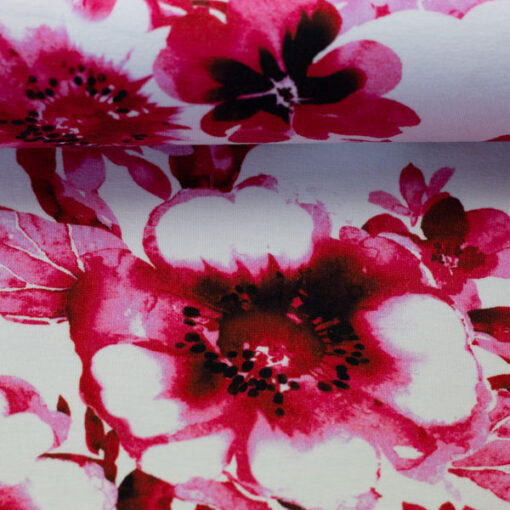 Baumwolljersey- "Madrid" - Blumen - rot / pink