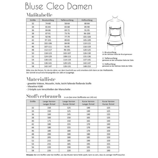 Papierschnittmuster Bluse Cleo Gr 32- 58 - Fadenkäfer