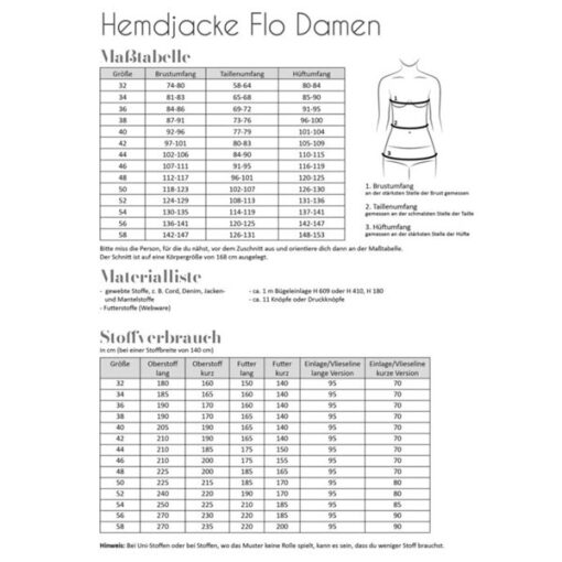 Papierschnittmuster Hemdjacke Flo Damen Gr 32 -58 - Fadenkäfer