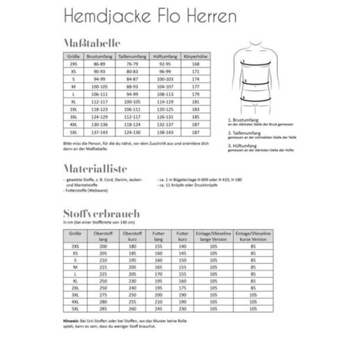 Papierschnittmuster Hemdjacke Flo Herren Gr 2XS -5 XL - Fadenkäfer