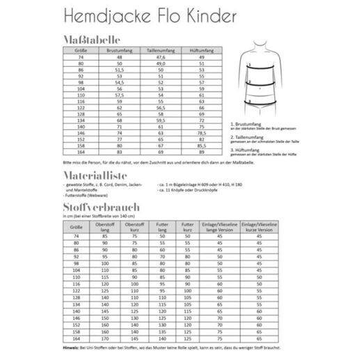 Papierschnittmuster Hemdjacke Flo Kinder Gr 74 -164 - Fadenkäfer