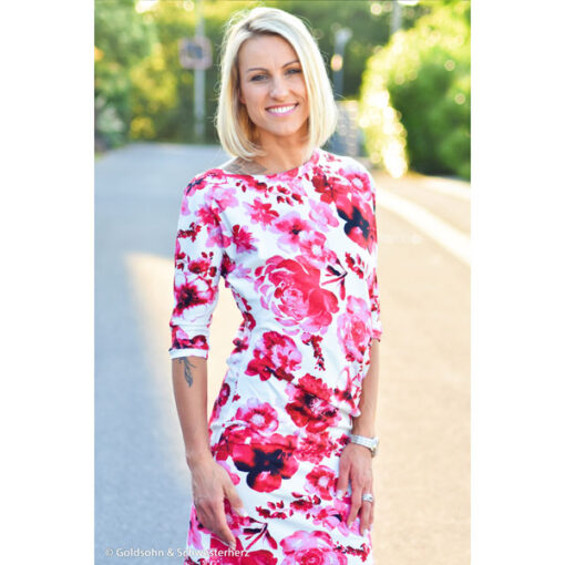 Baumwolljersey- "Madrid" - Blumen - rot / pink