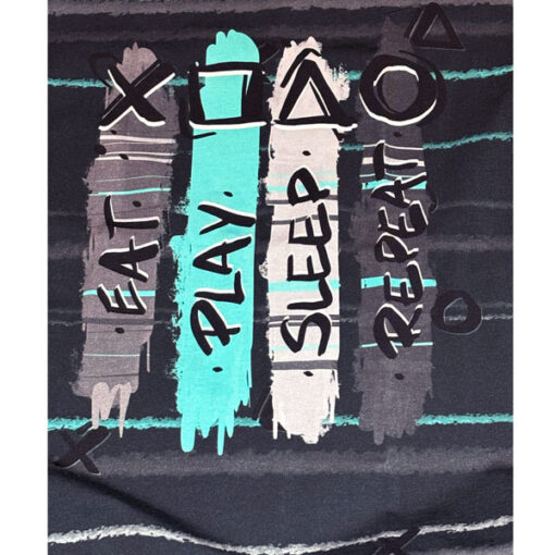 Biojersey Panel Mimimi-design - "eat/ play/sleep/repeat" - grau / türkis