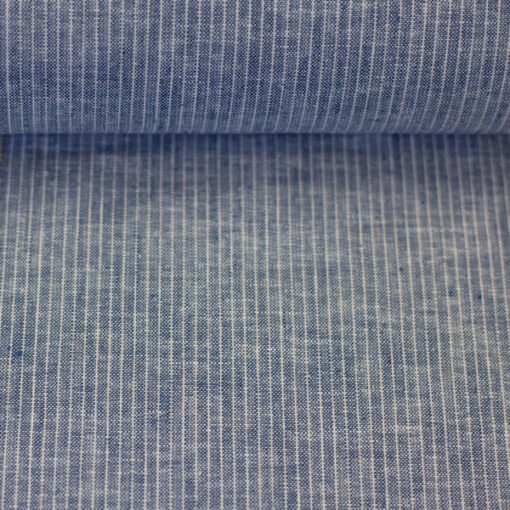 Baumwolle / Leinen Gemisch "Paul"- Streifen - jeansblau meliert / weiss