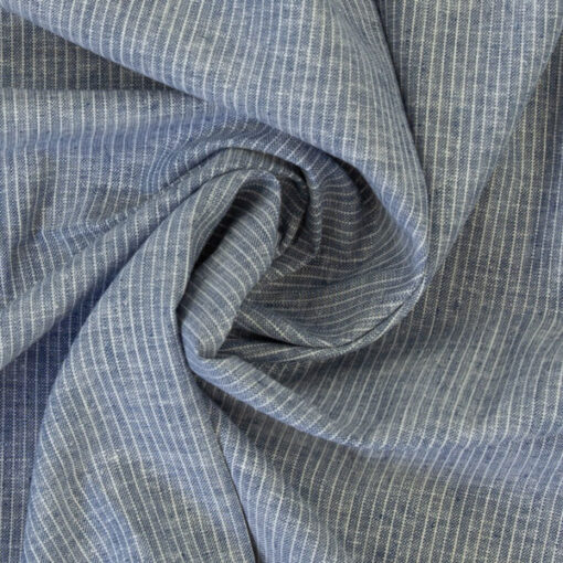 Baumwolle / Leinen Gemisch "Paul"- Streifen - jeansblau meliert / weiss
