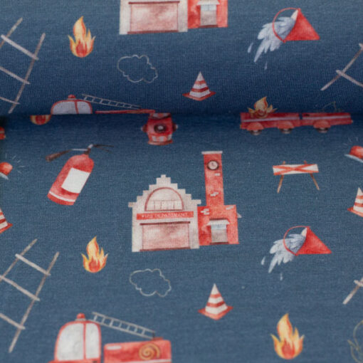 Baumwolljersey- "Samern" - Feuerwehr - blau / rot / weiss