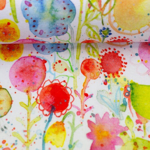 Baumwolljersey- "Joy by Anette Kithier" - Aquarellblumen - bunt