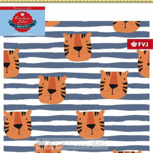 Baumwolljersey- "Tiger" Fräulein von Julie - blau / weiss / orange