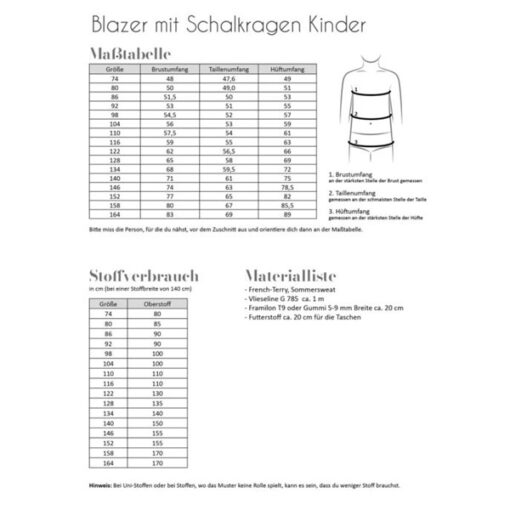 Papierschnittmuster Blazer mit Schalkragen Kinder - Fadenkäfer
