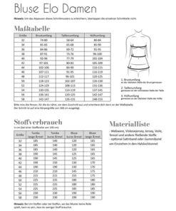 Papierschnittmuster Bluse Elo Gr 32- 58 - Fadenkäfer
