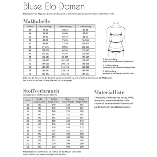 Papierschnittmuster Bluse Elo Gr 32- 58 - Fadenkäfer