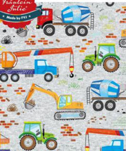 Baumwolljersey- "Baufahrzeuge" Fräulein von Julie - grau / blau / orange / rot