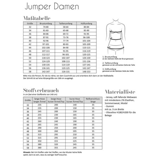 Papierschnittmuster Jumper Gr 32- 58 - Fadenkäfer