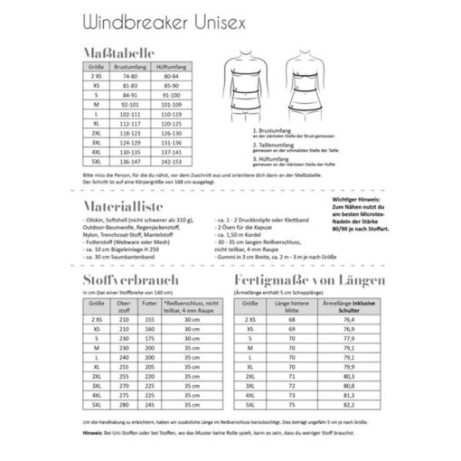 PapierschnittmusterWindbreaker Unisex 2 XS - 5XL - Fadenkäfer