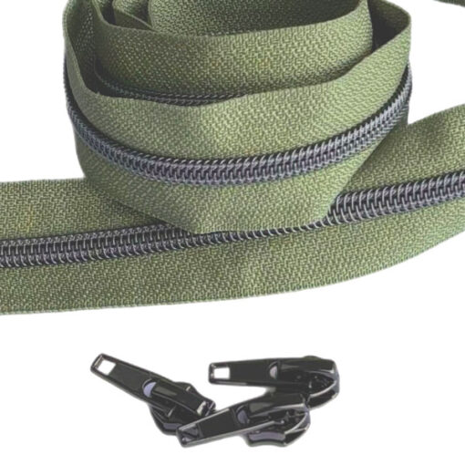 1 m Reissverschluss 6.5 mm mit 4 Schiebern in gunmetall - army / gunmetal