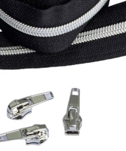 1 m Reissverschluss 6.5 mm mit 4 Schiebern in silber - schwarz / silber