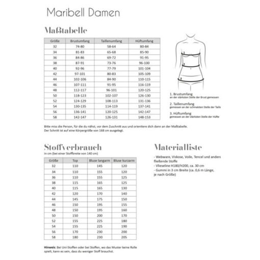Papierschnittmuster Bluse Maribell Gr 32-58 - Fadenkäfer
