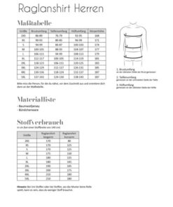 Papierschnittmuster Raglanshirt Herren 2XS-5XL - Fadenkäfer