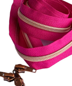 1 m Reissverschluss 6.5 mm mit 4 Schiebern in kupfer - fuchsia / kupfer