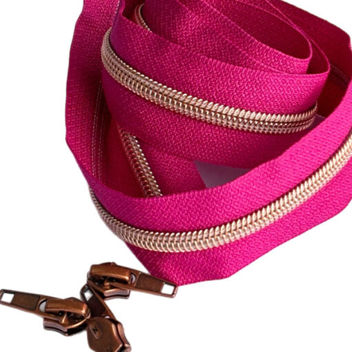 1 m Reissverschluss 6.5 mm mit 4 Schiebern in kupfer - fuchsia / kupfer